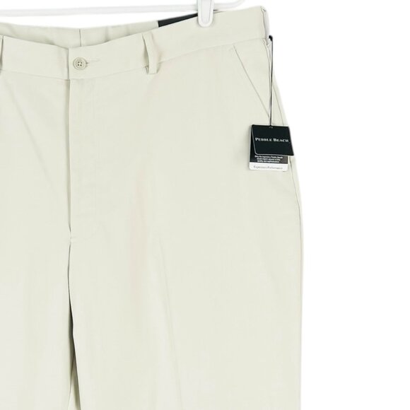 Pebble Beach Men's Performance Straight Flat Front Cream Pants Size 38x32 NWT - Picture 7 of 15